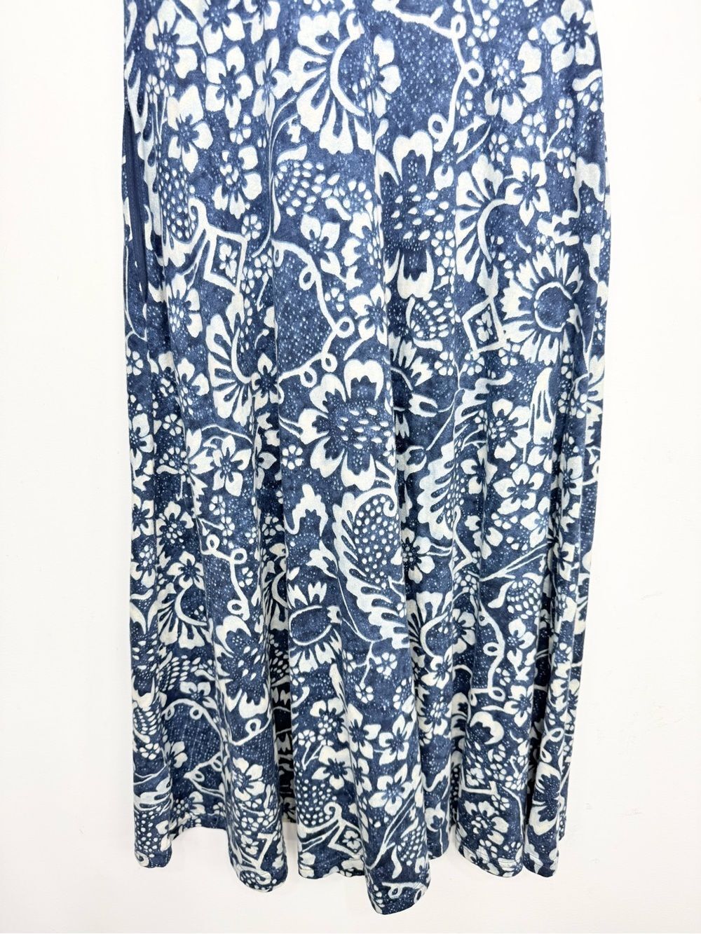 Chaps Navy Blue White Tropical Floral Cotton Halter Cut Sleeveless Maxi Dress - Picture 7 of 13